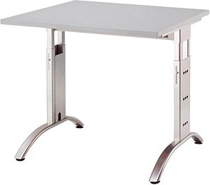 HAMMERBACHER Savona höhenverstellbarer Schreibtisch lichtgrau quadratisch, C-Fuß-Gestell silber 80,0 x 80,0 cm