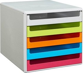 M&M Schubladenbox grau, grün, orange, blau, rot 30050967, DIN A4 mit 5 Schubladen