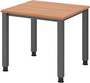 HAMMERBACHER QS08 höhenverstellbarer Schreibtisch nussbaum quadratisch, 4-Fuß-Gestell grau 80,0 x 80,0 cm