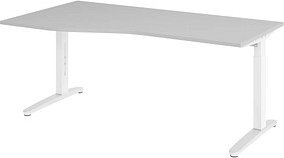 HAMMERBACHER VXB18 höhenverstellbarer Schreibtisch lichtgrau Trapezform, C-Fuß-Gestell weiß 180,0 x 80,0/100,0 cm