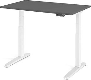 HAMMERBACHER XBHM12 elektrisch höhenverstellbarer Schreibtisch grafit rechteckig, C-Fuß-Gestell weiß 120,0 x 80,0 cm