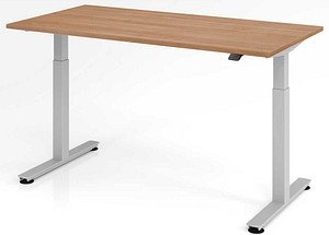 HAMMERBACHER XMST16 elektrisch höhenverstellbarer Schreibtisch nussbaum rechteckig, T-Fuß-Gestell silber 160,0 x 80,0 cm