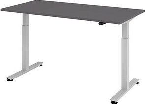 Thumbnail - HAMMERBACHER XMST16 elektrisch höhenverstellbarer Schreibtisch grafit rechteckig, T-Fuß-Gestell silber 160,0 x 80,0 cm