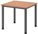 HAMMERBACHER HS08 höhenverstellbarer Schreibtisch nussbaum quadratisch, 4-Fuß-Gestell grau 80,0 x 80,0 cm