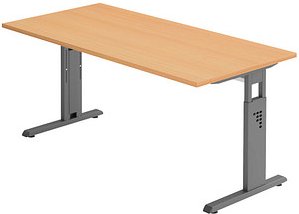 HAMMERBACHER OS 16 höhenverstellbarer Schreibtisch buche rechteckig, C-Fuß-Gestell grau 160,0 x 80,0 cm