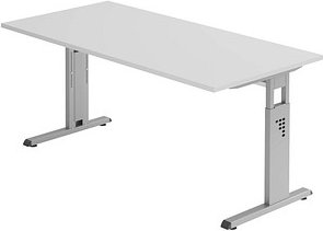 HAMMERBACHER OS 16 höhenverstellbarer Schreibtisch lichtgrau rechteckig, C-Fuß-Gestell silber 160,0 x 80,0 cm