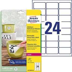 AVERY Zweckform wetterfeste Folienetiketten L4773REV-20 weiß 63,5 x 33,9 mm, 20 Blatt