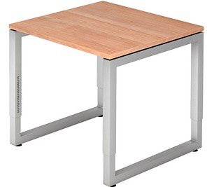 HAMMERBACHER RS08 höhenverstellbarer Schreibtisch nussbaum quadratisch, O-Fuß-Gestell silber 80,0 x 80,0 cm