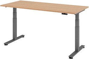 HAMMERBACHER XDSM19 elektrisch höhenverstellbarer Schreibtisch eiche rechteckig, T-Fuß-Gestell grau 180,0 x 80,0 cm