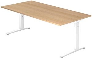 HAMMERBACHER VXB2E höhenverstellbarer Schreibtisch eiche rechteckig, C-Fuß-Gestell weiß 200,0 x 100,0 cm
