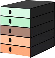 Thumbnail - styro Schubladenbox styroval pro Emotions Mediterran grün, braun, orange 14-8000.ME, DIN A4 mit 5 Schubladen