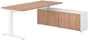 HAMMERBACHER XBE19SB höhenverstellbarer Schreibtisch nussbaum rechteckig, C-Fuß-Gestell weiß 180,0 x 80,0 cm