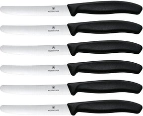 VICTORINOX Frühstücksmesser silber, schwarz glänzend, poliert, Klinge: 11,0 cm, 6 St.