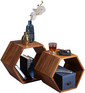 WOHNLING Beistelltisch Massivholz sheesham 46,0 x 30,0 x 40,0 cm