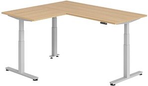 HAMMERBACHER XDSMW1908 elektrisch höhenverstellbarer Schreibtisch eiche rechteckig, T-Fuß-Gestell silber 180,0 x 160,0 c...