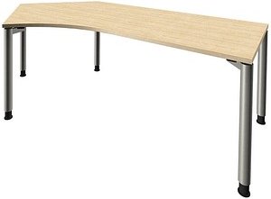 fm fastline Schreibtisch königsahorn Bogenform, 4-Fuß-Gestell silber 220,0 x 80,0 cm