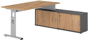 Thumbnail - HAMMERBACHER OSE16SB höhenverstellbarer Schreibtisch asteiche rechteckig, T-Fuß-Gestell silber 160,0 x 80,0 cm