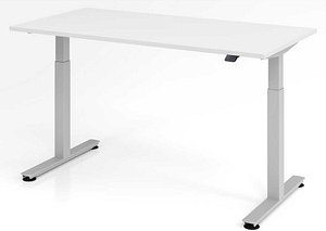 HAMMERBACHER XMST16 elektrisch höhenverstellbarer Schreibtisch weiß rechteckig, T-Fuß-Gestell silber 160,0 x 80,0 cm