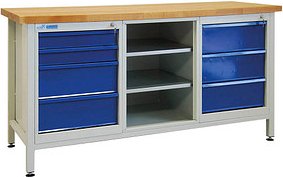 ADB Werkbank lichtgrau, RAL 5012 7 Schubladen 170,0 x 60,0 x 84,0 cm