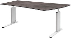 röhr Imperia höhenverstellbarer Schreibtisch quarzit Trapezform, C-Fuß-Gestell weiß 180,0 x 80,0/100,0 cm