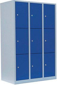 LÜLLMANN Schließfachschrank lichtgrau, enzianblau 523331, 9 Schließfächer 118,5 x 50,0 x 180,0 cm