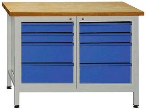 ADB Werkbank lichtgrau, RAL 5012 8 Schubladen 120,0 x 60,0 x 84,0 cm