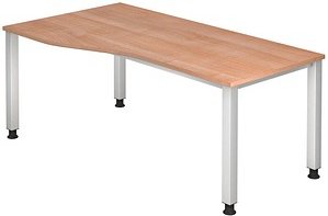 HAMMERBACHER Akandia höhenverstellbarer Schreibtisch nussbaum Trapezform, 4-Fuß-Gestell silber 180,0 x 80,0/100,0 cm