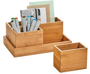 Zeller Schreibtisch-Organizer 4tlg-Set natur Bambus 3 Fächer 28,0 x 17,7 x 11,0 cm