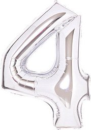 amscan® Folienballon Medium, Zahl 4 silber, 1 St.