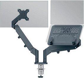 LEITZ Laptop-Monitor-Halterung Ergo 65380089 dunkelgrau für 1 Monitor und 1 Laptop, Tischklemme