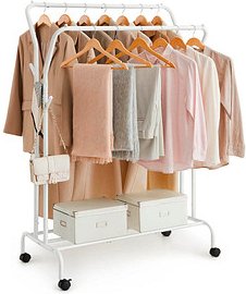 SONGMICS Rollgarderobe weiß Metall 4 Haken 103,5 x 141,0 / 155,0 cm