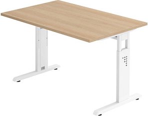 HAMMERBACHER OS 12 höhenverstellbarer Schreibtisch eiche rechteckig, C-Fuß-Gestell weiß 120,0 x 80,0 cm
