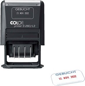 COLOP Datumstempel mit Text "Gebucht" Printer S 260/L3 N selbstfärbend blau, rot ohne Logo, 1 St.