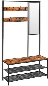 VASAGLE Garderobenbank mit Haken und Schuhrost HSR415B01 schwarz, vintagebraun Metall 98,0 cm
