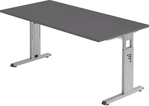 HAMMERBACHER OS 16 höhenverstellbarer Schreibtisch grafit rechteckig, C-Fuß-Gestell silber 160,0 x 80,0 cm