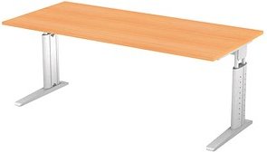 HAMMERBACHER Haziender höhenverstellbarer Schreibtisch buche rechteckig, C-Fuß-Gestell silber 180,0 x 80,0 cm