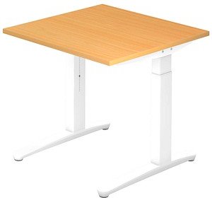 HAMMERBACHER VXB08 höhenverstellbarer Schreibtisch buche quadratisch, C-Fuß-Gestell weiß 80,0 x 80,0 cm