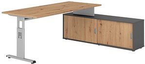 Thumbnail - HAMMERBACHER OSE19SB höhenverstellbarer Schreibtisch asteiche rechteckig, T-Fuß-Gestell silber 180,0 x 80,0 cm