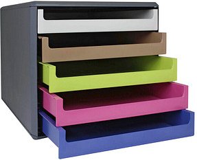 M&M Schubladenbox hellgrau, karamell, hellgrün, pink, blau 30057674BE, DIN A4 mit 5 Schubladen, 1 St.