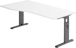 HAMMERBACHER OS 18 höhenverstellbarer Schreibtisch weiß Trapezform, C-Fuß-Gestell grau 180,0 x 80,0/100,0 cm