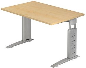 HAMMERBACHER Haziender höhenverstellbarer Schreibtisch ahorn rechteckig, C-Fuß-Gestell silber 120,0 x 80,0 cm