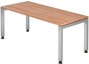 Thumbnail - HAMMERBACHER Prokura höhenverstellbarer Schreibtisch nussbaum rechteckig, 4-Fuß-Gestell silber 180,0 x 80,0 cm