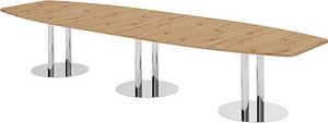 HAMMERBACHER Konferenztisch KT40S asteiche Tonnenform, Rundrohr chrom, 400,0 x 85,0 - 130,0 x 74,0 cm