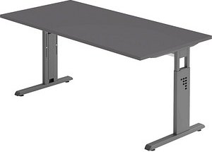 HAMMERBACHER OS 16 höhenverstellbarer Schreibtisch grafit rechteckig, C-Fuß-Gestell grau 160,0 x 80,0 cm