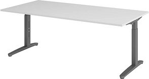 HAMMERBACHER VXB2E höhenverstellbarer Schreibtisch lichtgrau quadratisch, C-Fuß-Gestell grau 200,0 x 100,0 cm