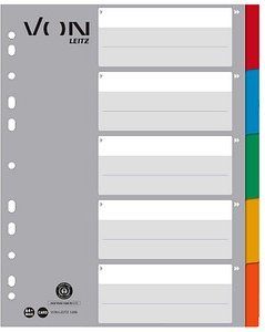 Thumbnail - VON LEITZ Register DIN A4 Vollformat blanko grau-weiß 5-teilig, 1 Satz