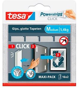 Thumbnail - tesa® Powerstrips CLICK MEDIUM, 5,4 kg, 16 x 2 Streifen Multipack, selbstklebend, für Wandbefestigung