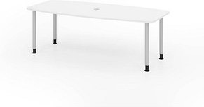 HAMMERBACHER Konferenztisch KT22C weiß Tonnenform, Rundrohr silber, 220,0 x 83,0 - 103,0 x 72,0 - 74,0 cm