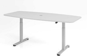 HAMMERBACHER Konferenztisch XMST22 lichtgrau Tonnenform, T-Fuß-Gestell silber, 220,0 x 83,0/103,0 x 71,0 - 120,0 cm