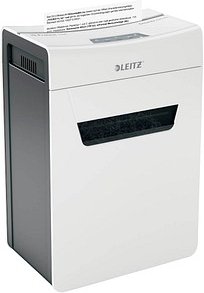 LEITZ IQ 10X Protect Premium Aktenvernichter mit Partikelschnitt P-4, 4 x 40 mm, bis 10 Blatt, weiß
